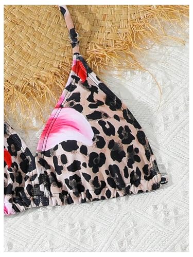 Girl's 3 Piece Leopard Bikini Set Floral Cheetah Halter Triangle Swimsuit with Beach Cover Up Skirt4