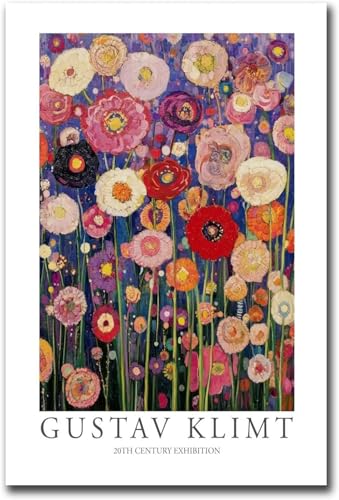 Gustav Klimt peinture sur toile fleurs coquelicots déco murale maison affiche 40x60