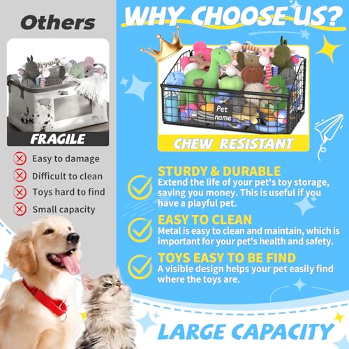 Indestructible Dog Toy basket, Medium Toy Box for Dogs,Pet Toy Bin Dog Metal Basket for Toys, Dog Toy Storage, Dog Storage Organizer,Dog Toy Box for Living Room Area (Black) - Image 3