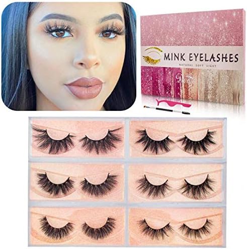 DOORES Mink Eyelashes, False Eyelashes 16mm to 20mm 6 Styles Daily Crossed Cluster Type Siberian Mink Fur Lashes Real Fake Eyelashes Hand Made Strips 3D Mink Lashes Reusable Make Up False Eyelashes