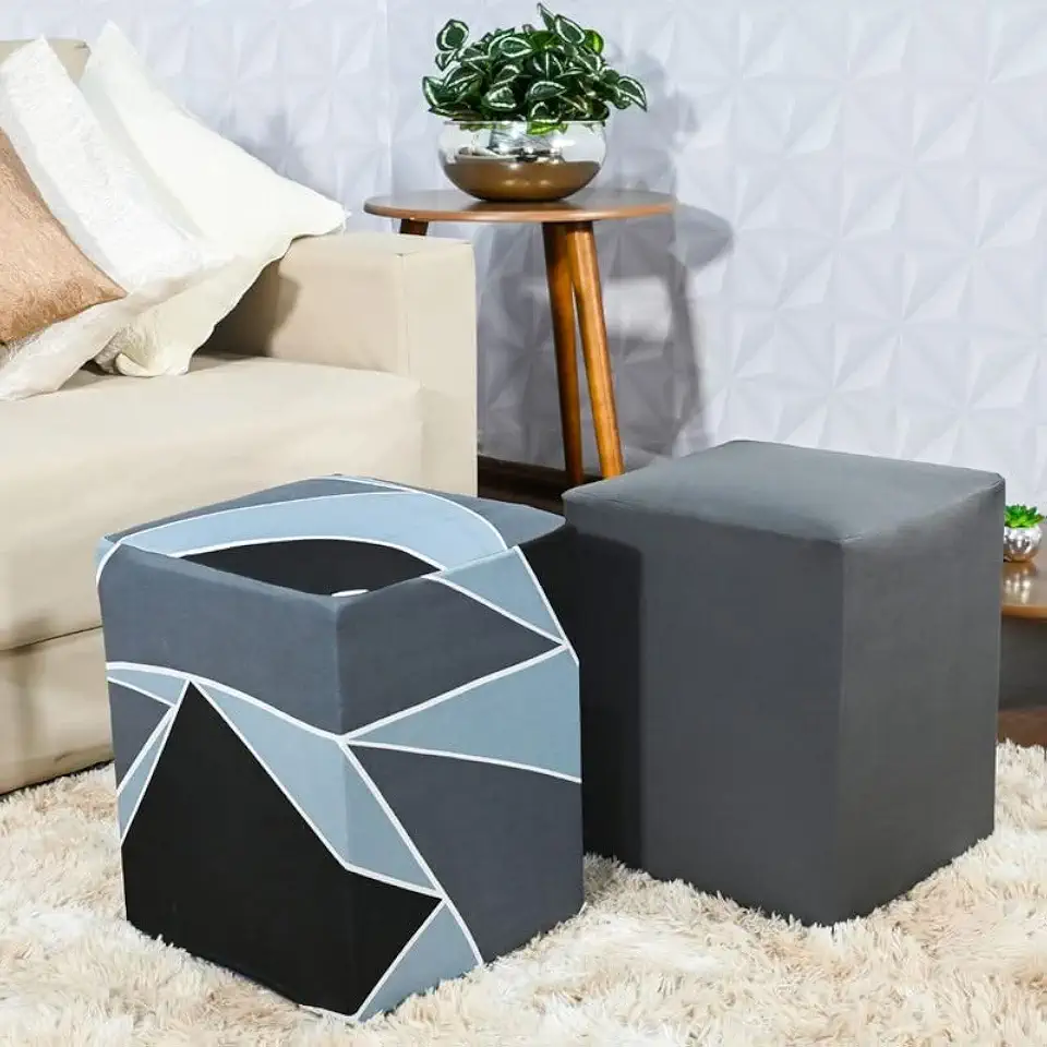 Capa para Puff Plus Quadrado 2 Unidades Luxo Cinza/Urbana