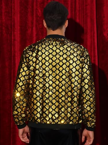 Image of Lars Amadeus Argyle Sequin Bomber Jacket for Men's Party Club Shiny Baseball Varsity Jacket