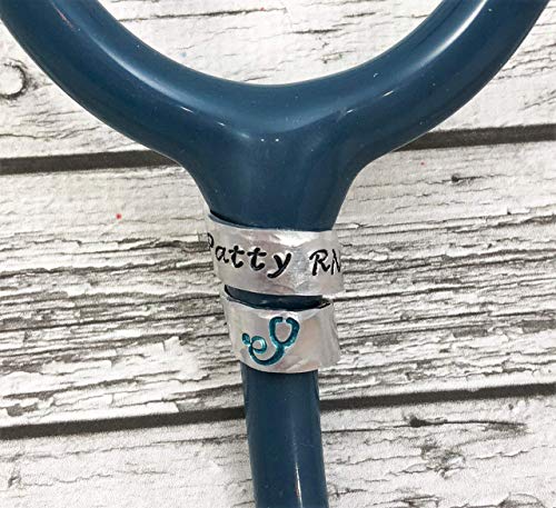 Stethoscope ID Tag Hammered Edge, Personalized Stethoscope Name Charm, Wrap Style Stethoscope Charm, Universal Fit Stethoscope ID Tag
