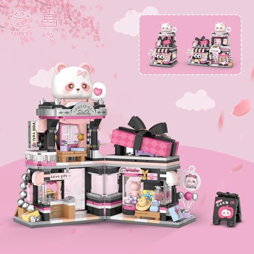 Image of Street View Gift Shop Mini Building Blocks, MOC Creative Building Toys Cute Panda Animals Building Set for Girls 6-12, Simulation Architecture Construction Toy, Gift Idea for Kids Adults (938 PCS)