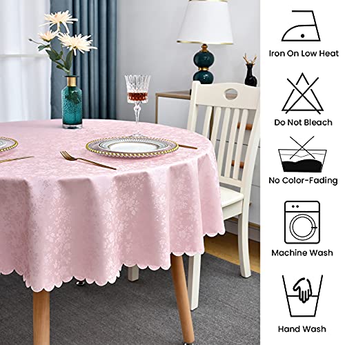 Image of Romanstile Waterproof Vinyl Tablecloth Round, 60 x 60 Inch, Rose Pink | Flannel Backing Wipeable Table Cloth, Heavy Duty Plastic PU Table Cover for Kitchen Dining, Indoor & Outdoor Use