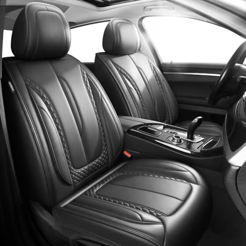 Image of Fit Outback Car Seat Covers Compatible with Subaru Outback 2010-2025 2026 - Premium Breathable Leather,Airbag Compatible,Waterproof All-Weather Seat Cushion Protector, 2 Front Seat All Black