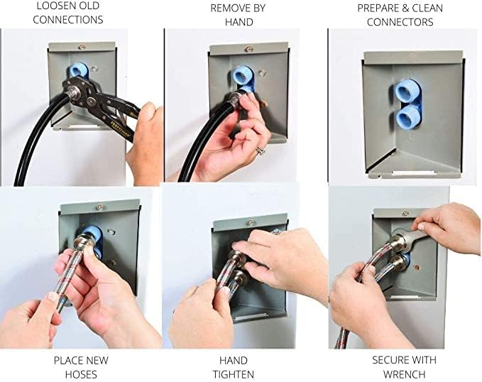 Washing Machine Hoses (8FT) - OCT Connect for Easy & Secure Tightening - Universal Fit to All Wash Machines - (2 Pack) Braided Stainless Steel - Burst Proof Washer Water Supply Line