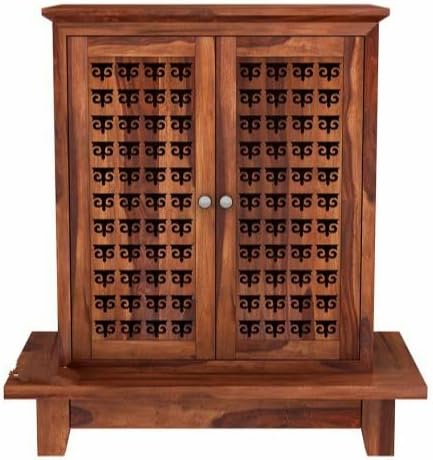 Rekha Art & Craft Handcrafted Sheesham Wood Temple with Honey Finish | Traditional Wooden Pooja Mandir for Home Decor with Storage