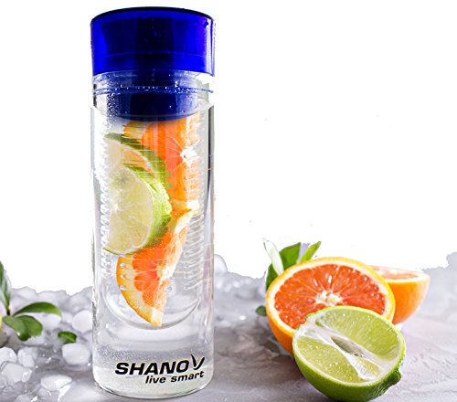 SHANO Live Smart Fruit Infused Water Bottle - Better Health with Fruit and Water – Our Cool Water Bottles - Great Birthday Gifts for Her - Infusion Water Bottle Enhances Fruit Water Flavor - (Blue)
