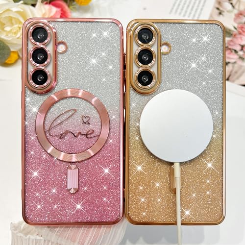 Fiyart Designed for Samsung Galaxy S26 Plus Case,Compatible with MagSafe Love Heart Plating Camera Protection Clear Glitter Magnetic for Women Girls Shockproof Phone Cover Bumper S26+ 6.7"-Gold by Fiyart - Used condition - Image 4