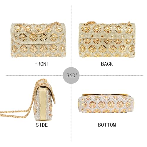 Image of Flower Rhinestone Crystal Clutch Purse Shoulder Bag Sparkling Evening Bag for Wedding Prom Party Bride Guest