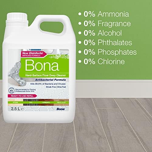 Bona Antibacterial Hard-Surface Floor Cleaner Liquid, 2.5 Litre Refill Bottle