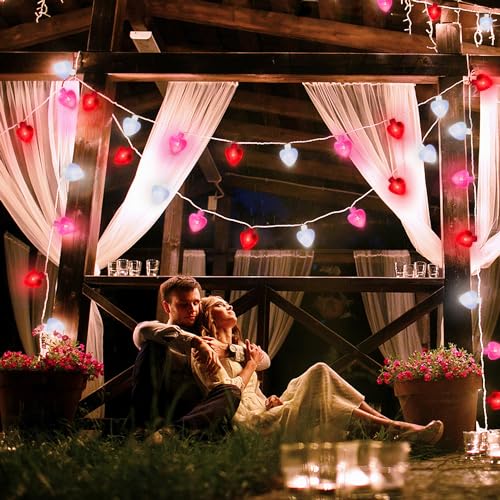 Faiclrr GSQ1404-SET Outdoor Valentines Day Decorations 16.4 Ft 30 Led Valentines Day Solar Heart Lights thumb #5