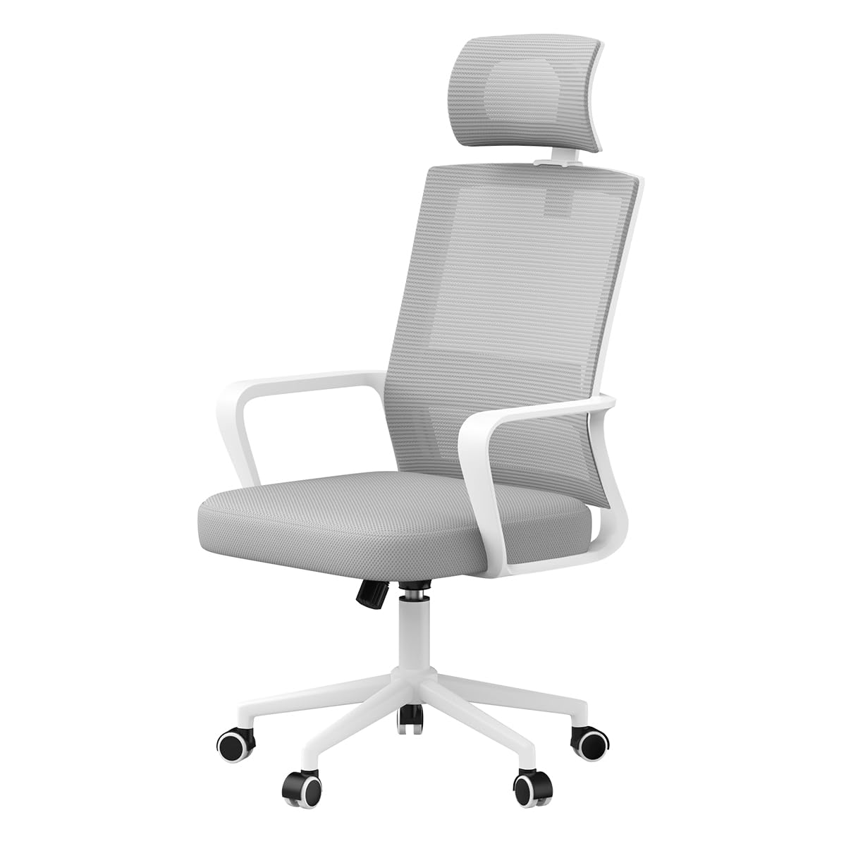 naspaluro Schreibtischstuhl Ergonomisch mit Verstellbarer Kopfstütze | Bürostuhl mit Atmungsaktivem Netzrückenlehne, Höhenverstellbar und 360° Drehbar Computerstuhl, für Arbeitszimmer, Hellgrau
