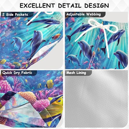 Marine Life Coral Dolphins Boys Swim Trunks Quick Dry Toddler Swimsuit Boy Board Shorts Bathing Suits Swimwear 4T3