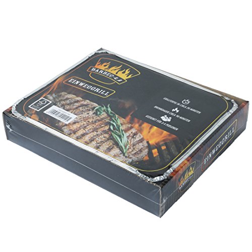 Barbec-U Premium 200100001192 Barbacoa desechable con Briquetas y Encendedor, Barbacoa de Camping Compacta Lista para Usar,de Un Solo Uso,para Asar Alimentos para 3-4 Personas En Poco Tiempo, Plateado