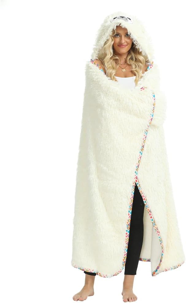 Wearable Hooded Blanket for Adults – Fuzzy Panda Blanket Hoodie,Sherpa Hoodie Throw Cloak Wrap(59"x48")​