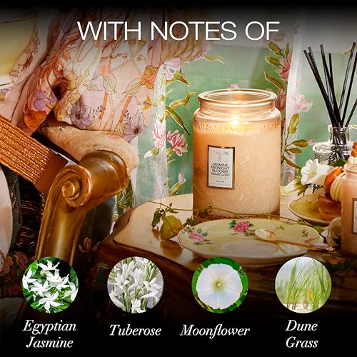 Image of Voluspa Jasmine Midnight Blooms Large Scented Candle Jar 18 Oz, 100 Hr Burn | Coconut Wax Blend in Decorative Glass, Clean Even Burn, USA Handcrafted Gift for Hosts, Fragrance Lovers & Relaxed Rooms