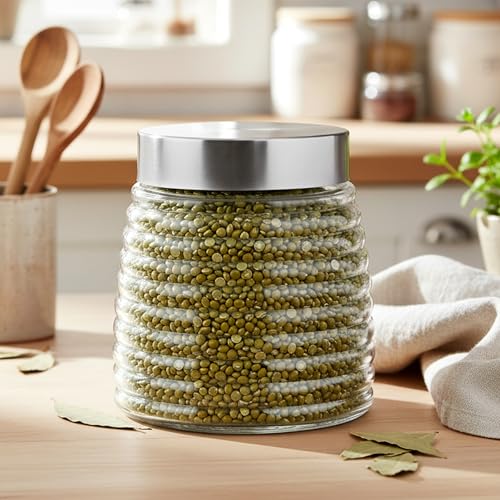 Image of Cutting EDGE 900ml Designer Glass Storage Jar, Silver (Set of 1)