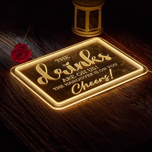 Image of Bar Neon Sign The Drinks Are On Us LED Signs The HanGover is On You Cheers Neon Light Gifts for Wedding Party Bars Pubs Neon Signs Decorations
