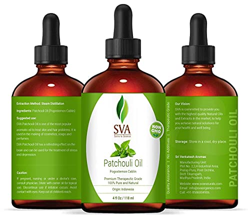 Sva Patchouli Oil 4 Oz 100% Pure & Natural, Steam Distilled Therapeutic Grade For Skin Care, Hair Care, Body Massage, Aromatherapy #TOP1
