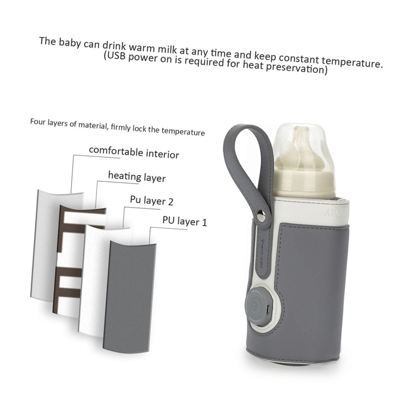 Yardwe Portable USB Bottle Warmer Bag Intelligent Multi Gear Temperature Control the Go Heating for Breastmilk for Travel and Outdoor Use Fits Bottles