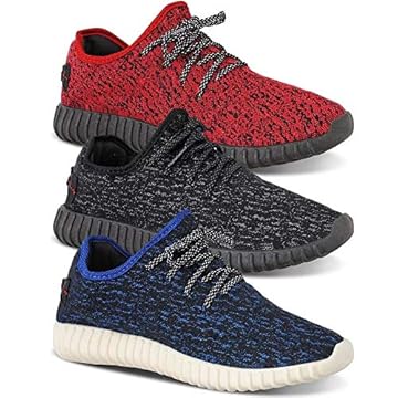 Kit 3 Pares Tenis Masculino Caminhada Yzi Esporte Leve - Vermelho/Preto/Azul - 42