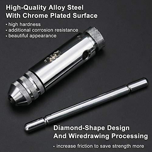 Kootans Ratchet T Handle Tap Wrench + 5Pcs M3 M4 M5 M6 M8 Machine Screw Metric Thread Milling Plug T-Shape Taps Set, Both Way Hand Tap Set Adjustable Manual Tapping Tool Kit For Home Use (Short) #TOP1