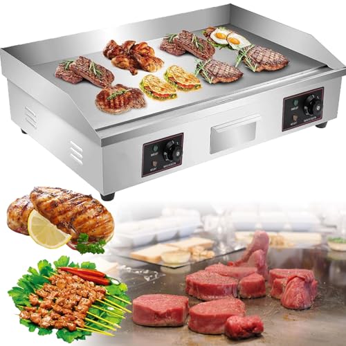 XGKEYQOHSV Parrilla de Barbacoa de encimera Ajustable de Acero Inoxidable, Plancha eléctrica Comercial con Doble Control de Temperatura, Superficie Antiadherente para Barbacoa doméstica.