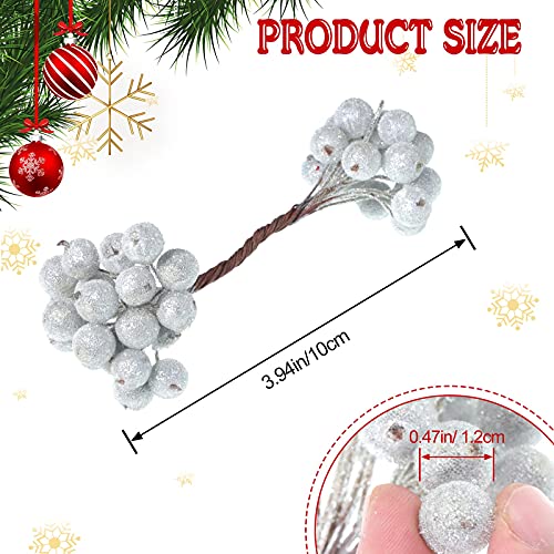 400 Pieces Frosted Berry Picks For Christmas Tree Fake Holiday Flowers Frosted Pine Picks Fake Artificial Cranberry For Home Wedding Party Birthday Diy Decoration (Silver) #TOP1