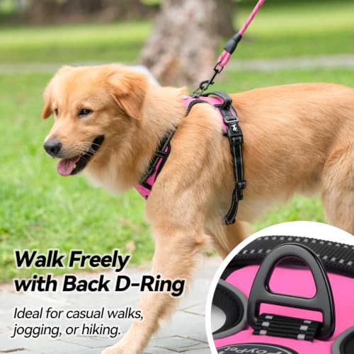 Image of PoyPet No Pull Dog Harness, No Choke Front Lead Dog Reflective Harness, Adjustable Soft Padded Pet Vest with Easy Control Handle for Small to Large Dogs(Pink, Medium)