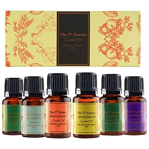 Set of 6 Essential Oil 100% Natural Organic Tea Tree Lavender Sweet Orange Eucalyptus Peppermint Lemongrass Fragrance Aromatherapy Diffuser 6x10ml Cover