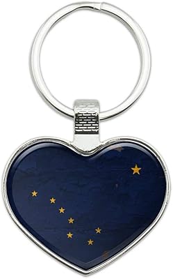 Rustic Alaska State Flag Distressed USA Keychain Heart Love Metal Key Chain Ring