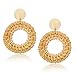 CEALXHENY Rattan Earrings for Women Handmade Straw Wicker Braid Drop Dangle Earrings Lightweight Geometric Statement Earrings (A Round)
