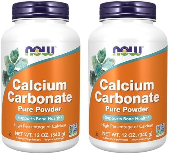 NOW Suplementos, carbonato de calcio en polvo, alto porcentaje de calcio, apoya la salud ósea*, 12 onzas (paquete de 2)