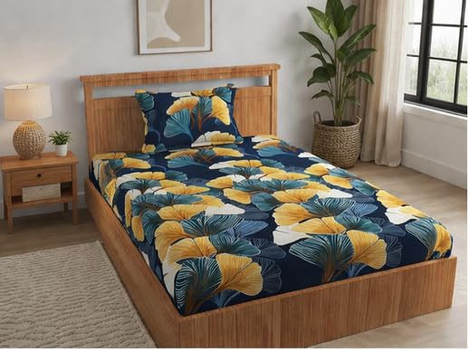 Image of Jashan Premium Glace Cotton 180 TC Flat Single Bedsheets for Summer Breathable | Wrinklefree (Size-60 X 90 Inch) with 1 Pillow Covers (Size-17 X 27 Inches, Green Beige)