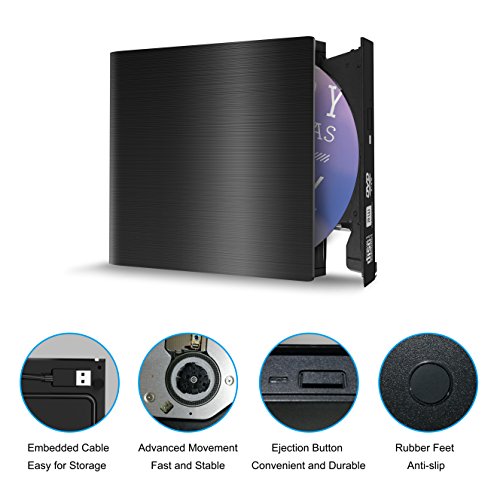 Valoinus External CD Drive, USB 3.0 Portable CD/DVD +/-RW Drive Slim DVD/CD ROM Rewriter Burner Compatible with Laptop Desktop PC Windows Linux OS Apple Mac
