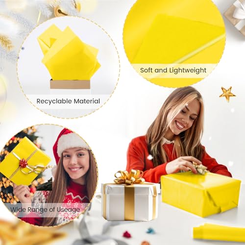 Image of Yellow Tissue Paper for Gift Bags - 30 Sheets of Yellow Wrapping Tissue Paper Bulk for Weddings Birthday DIY Project Christmas Gift Wrapping Crafts Decor (14 x 20 Inch)