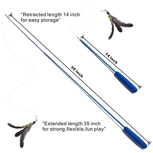 Jteey Cat Toys Interactive,9 Packs Retractable Cat Toy Wand, Cat Feather Toy, Assorted Refills Teaser Exerciser Wand Toy Set,Fish Bird Butterfly Dragonfly Worm #TOP2