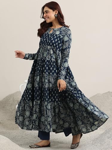 Image of Libas Printed Cotton A-Line Kurta With Churidar and Dupatta
