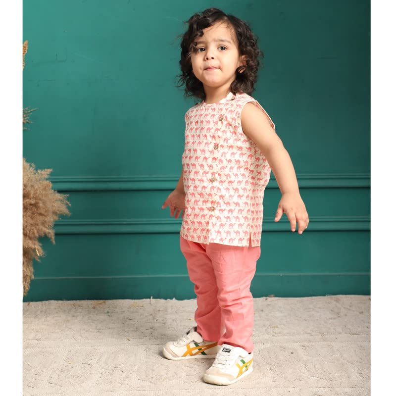 Image of POLKA TOTS Pure Cotton New Born Dress | Ultra-Soft, Breathable & Lightweight Sleeveless Jhabla Pant Set for Baby Boys & Girls | Baby Summer Clothes | Traditional Jabla & Pyjama Set for Newborns