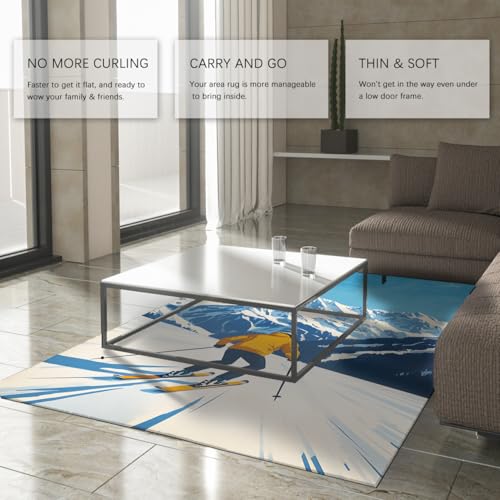 Tapis de sol lavable motif montagne enneigée 120x150 pour moquette chambre - 4