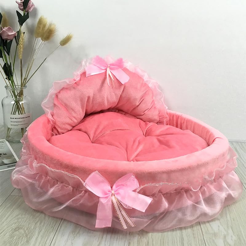 Pistro Rosa Prinzessin Hundebett und Katzenbett Sofa für mittelgroße Katzen und kleine Hunde, abnehmbar, rutschfeste Unterseite, niedliche Couch, Spitze
