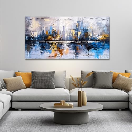 KELIYUAN Yellow And Blue Graffiti Wall Art Home Decoration Painting Large Abstract Urban Modern Oil Painting Printed Living Room Decoration And Bedroom Office Wall Decor Aesthetics 30 X 60 Inches