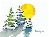 Watercolor Winter Snow Trees Thank You Cards - Set of 12 Cards and Bright Snow White Envelopes (Stationery)