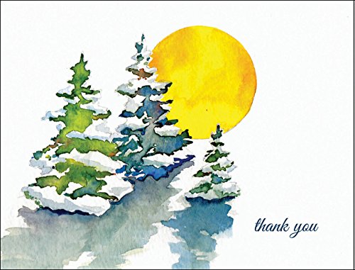 Peaks Publishing Inc Winter Snow Trees Thank You Cards - Set of 12 Cards and Bright Snow White Envelopes (Stationery)