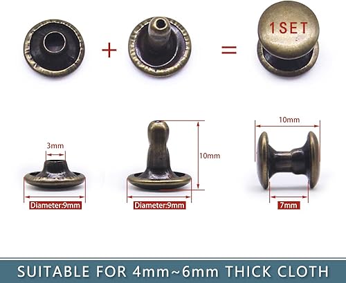 Miniatura 3 de 400 juegos de remaches de cuero, remaches tubulares de doble tapa, 4 colores, tachuelas de metal con herramientas de fijación para manualidades,