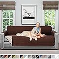 Sofa Shield Original Patent Pending Reversible X-Large Oversized Sofa Protector for Seat Width up to 78 Inch, Furniture Slipcover, 2 Inch Strap, Couch Slip Cover Throw for Dogs, Sofa, Chocolate Beige