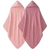 Unnivoll Hooded Baby Towels 100% Muslin Cotton Baby Bath Towels with Hood 2 Pack Baby Towels for Newborn, Infant, Toddler, Kids, Large 32x32Inches, Soft and Absorbent Newborn Essential Pink