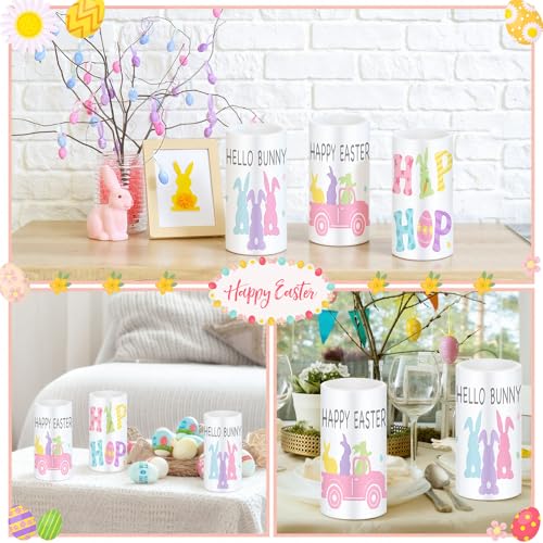 Image of Retisee 3 Pcs Pastel Easter Flameless LED Candles Battery Operated Bunny Spring Flickering Pillar Candles with Remote Pastel Easter Decoration Centerpiece for Bedroom Living Room Dinner Table Decor